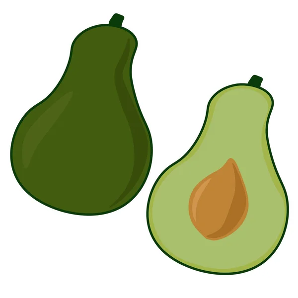 Avocado Utuh Dan Setengah Sebuah Gambar Vektor Sayuran Hijau Yang - Stok Vektor