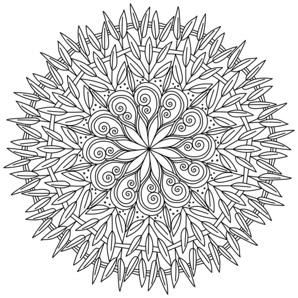 Mandala Orné Brindilles Motifs Coloriage Méditatif Automne Illustration Vectorielle — Image vectorielle