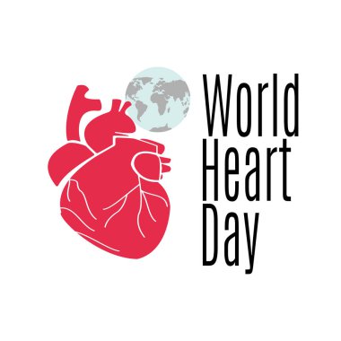 Dünya Kalp Günü, tıbbi bir tema üzerine afiş, poster ya da kartpostal fikri, insan kalbinin silüeti ve tasarım için dünyanın şematik görüntüsü.