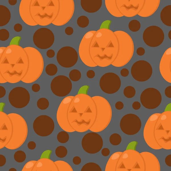 Seamless Pattern Orange Pumpkins Halloween Brown Spots Gray Background Vector — Stock Vector