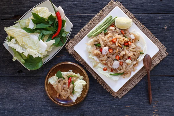 Antipasto tailandese chiamato "Mooh Nam". Arrosto tritato e pestato — Foto Stock