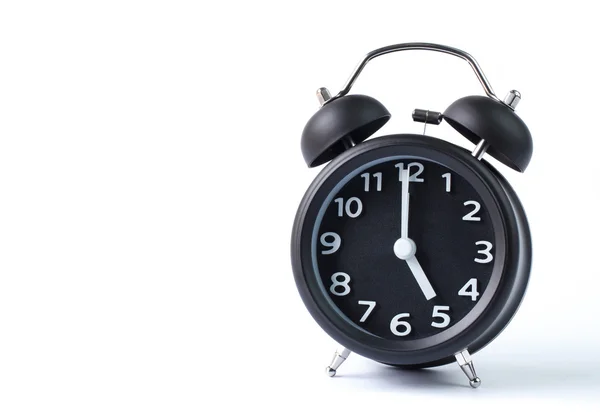 Black double bell alarm clock on white background — Stock Photo, Image