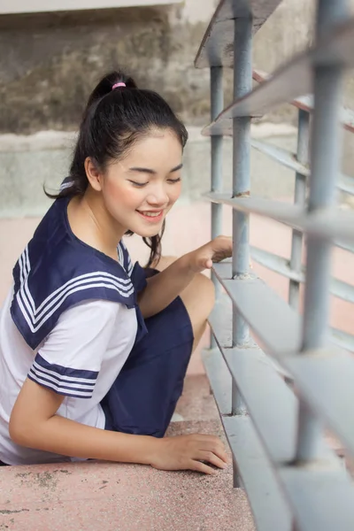 Japonky Teen Krásná Dívka Studentské Uniformě Šťastný Relax — Stock fotografie