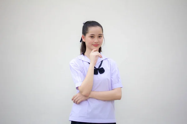 Ásia Tailandês Júnior Estudante Ensino Médio Uniforme Bela Menina Sorriso — Fotografia de Stock