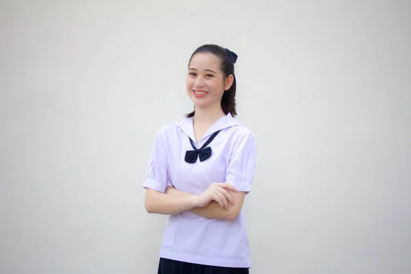 Азіатська Тайська Молодша Школа Студентська Форма Красива Дівчина Посміхається Розслабляється — стокове фото