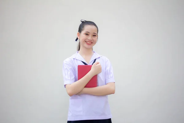 Azjatyckie Tajski Gimnazjum Student Mundur Piękny Dziewczyna Uśmiech Relaks — Zdjęcie stockowe