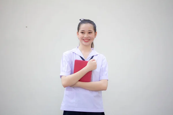 Asia Thai Junior Estudiante Secundaria Uniforme Hermosa Chica Sonrisa Relajarse — Foto de Stock