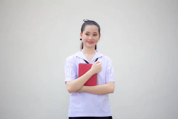 Ásia Tailandês Júnior Estudante Ensino Médio Uniforme Bela Menina Sorriso — Fotografia de Stock
