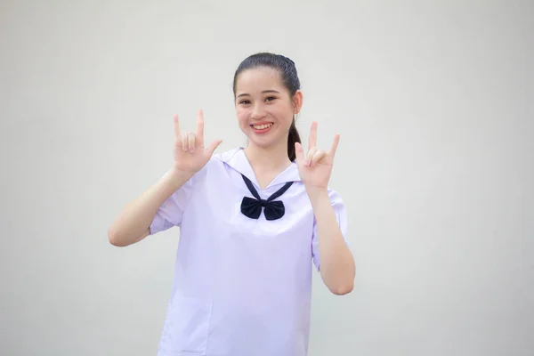 Азіатська Тайська Молодша Школа Студентська Форма Красива Дівчина Любить Тебе — стокове фото
