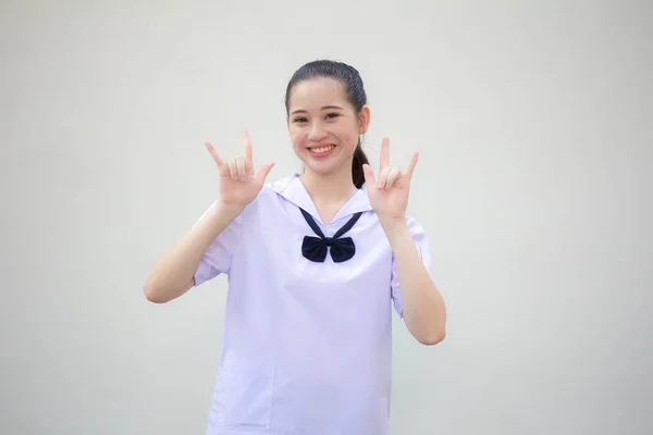 Asia Tailandés Junior Escuela Secundaria Estudiante Uniforme Hermosa Chica Amor —  Fotos de Stock