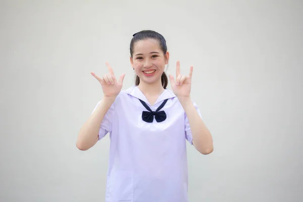 Asia Thai Junior Střední Škola Student Uniforma Krásná Dívka Miluje — Stock fotografie