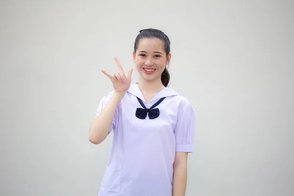 Ásia Tailandês Júnior Estudante Ensino Médio Uniforme Bela Menina Amor — Fotografia de Stock