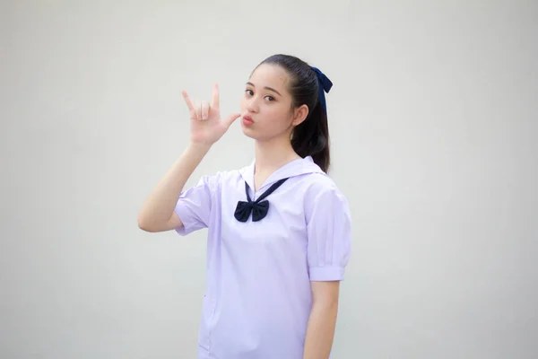 Asia Thai Junior Lycéen Uniforme Belle Fille Vous Aime — Photo