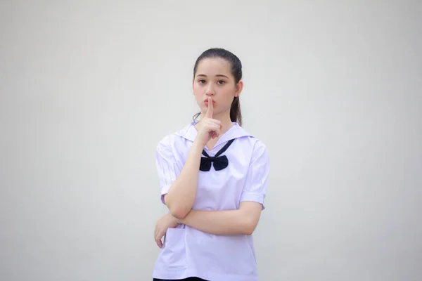 Porträt Thai Junior High School Student Uniform Schönes Mädchen Schweigend — Stockfoto