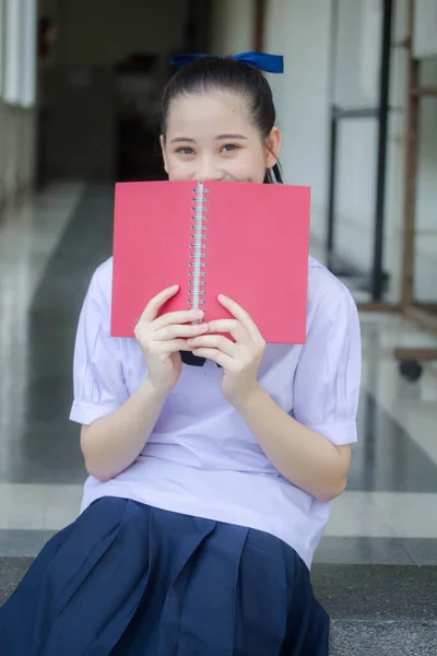 Ásia Tailandês Júnior Estudante Ensino Médio Uniforme Bela Menina Sorriso — Fotografia de Stock