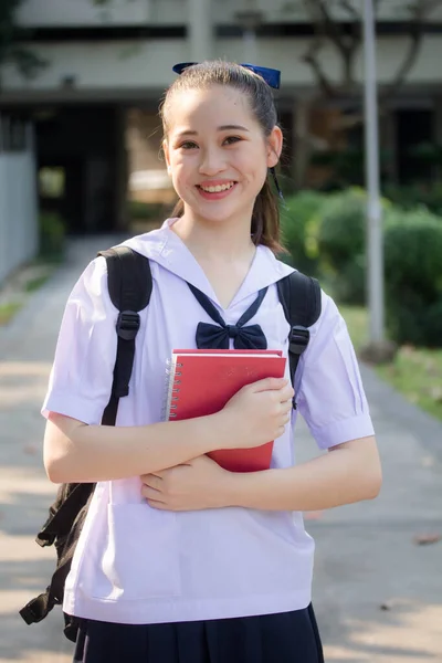 Asia Thai Junior Scuola Superiore Studente Uniforme Bella Ragazza Sorriso — Foto Stock