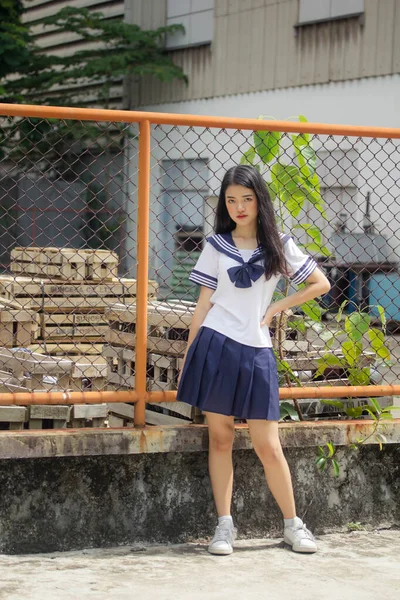 Japanisch Teen Hübsch Mädchen Student Uniform Glücklich Und Entspannen — Stockfoto