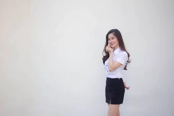 Thai Adult Student University Uniform Beautiful Girl Give Heart — Stock Photo, Image