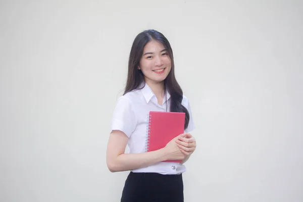 Tailandês Adulto Estudante Universidade Uniforme Bela Menina Sorriso Relaxar — Fotografia de Stock