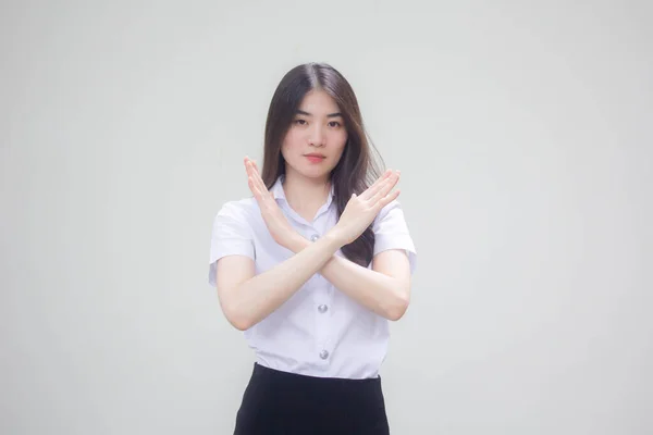 Thai Felnőtt Diák Egyetemi Egyenruha Gyönyörű Lány Stop — Stock Fotó