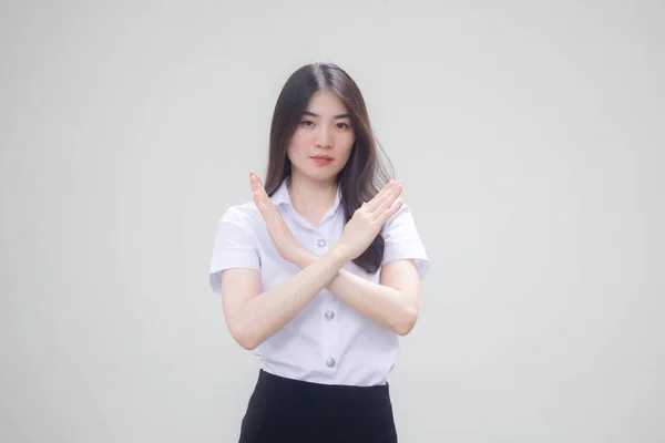 Tailandês Adulto Estudante Universidade Uniforme Bela Menina Parar — Fotografia de Stock