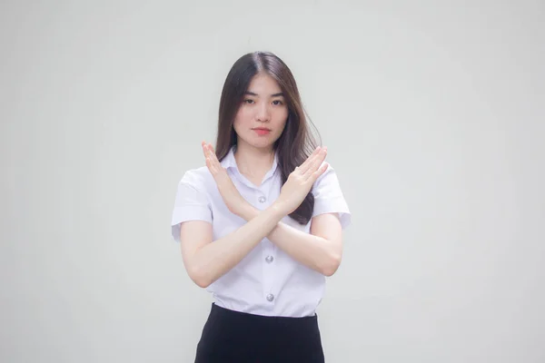 Tailandês Adulto Estudante Universidade Uniforme Bela Menina Parar — Fotografia de Stock