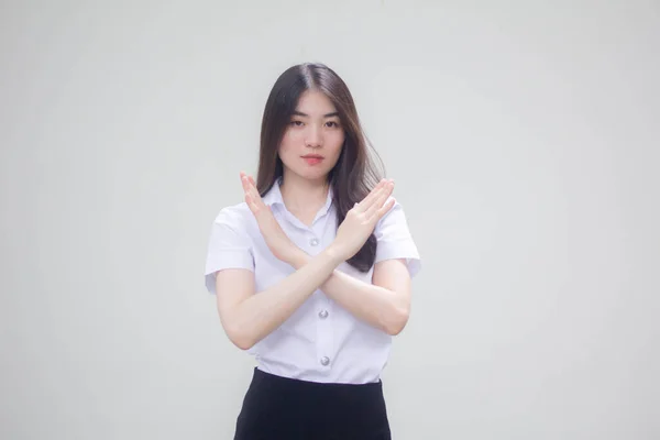 Tajski Dorosły Student Uniwersytet Mundur Piękny Dziewczyna Zatrzymać — Zdjęcie stockowe