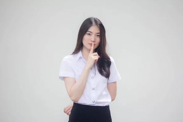 Thai Adulte Étudiant Université Uniforme Belle Fille Silencieusement — Photo