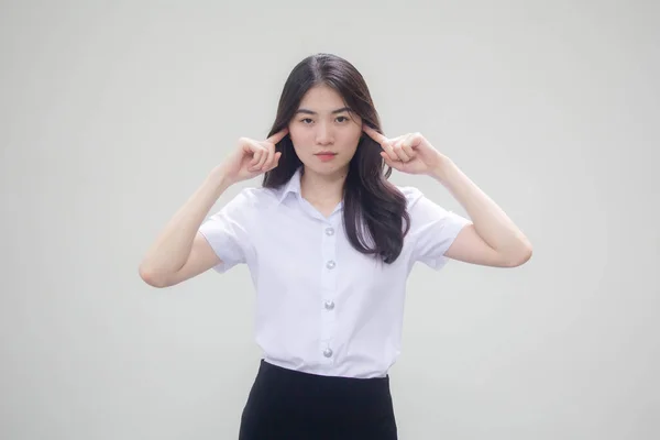 Thai Vuxen Student Universitet Uniform Vacker Flicka Inte Lyssna — Stockfoto