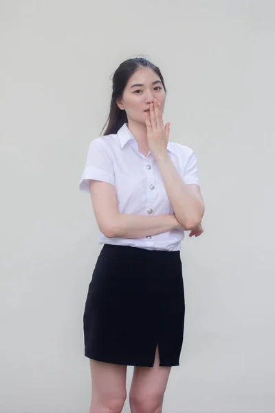 Tailandés Adulto Estudiante Universidad Uniforme Hermosa Chica Sorprendida —  Fotos de Stock