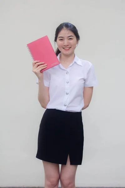 Tailandese Adulto Studente Università Uniforme Bella Ragazza Spettacolo Libro — Foto Stock