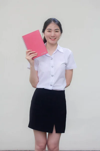 Tailandese Adulto Studente Università Uniforme Bella Ragazza Spettacolo Libro — Foto Stock