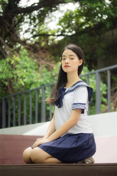 Japonky Teen Krásná Dívka Studentské Uniformě Šťastný Relax — Stock fotografie