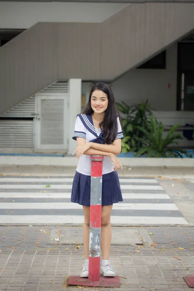 Japonky Teen Krásná Dívka Studentské Uniformě Šťastný Relax — Stock fotografie