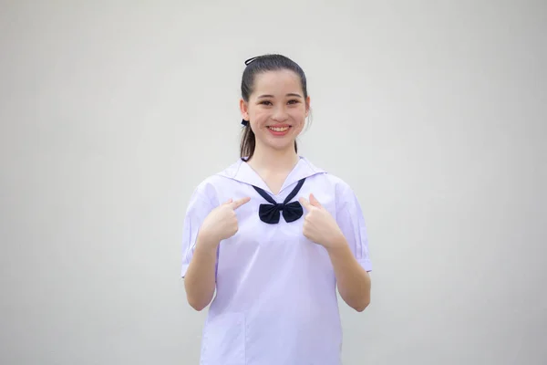 Ásia Tailandês Júnior Estudante Ensino Médio Uniforme Bela Menina — Fotografia de Stock