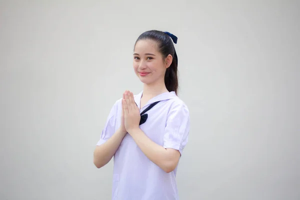 Ásia Tailandês Júnior Estudante Ensino Médio Uniforme Bela Menina Tailandês — Fotografia de Stock