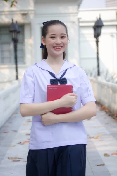 Asia Thai Junior Scuola Superiore Studente Uniforme Bella Ragazza Sorriso — Foto Stock