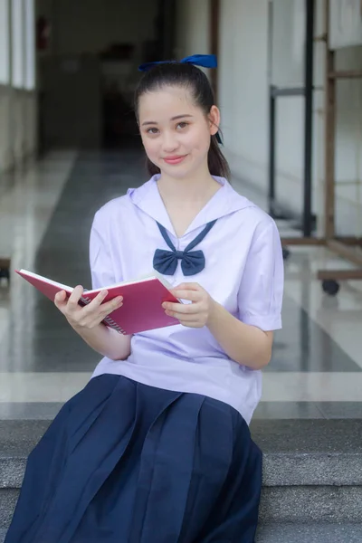 Asia Thai Junior Scuola Superiore Studente Uniforme Bella Ragazza Sorriso — Foto Stock