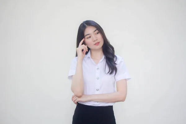 Thai Volwassen Student Universiteit Uniform Mooi Meisje Denk — Stockfoto