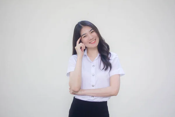 Thai Adult Student Universität Uniform Hübsch Mädchen Think — Stockfoto