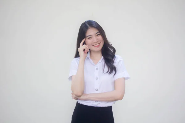 Thai Adult Student Universität Uniform Hübsch Mädchen Think — Stockfoto