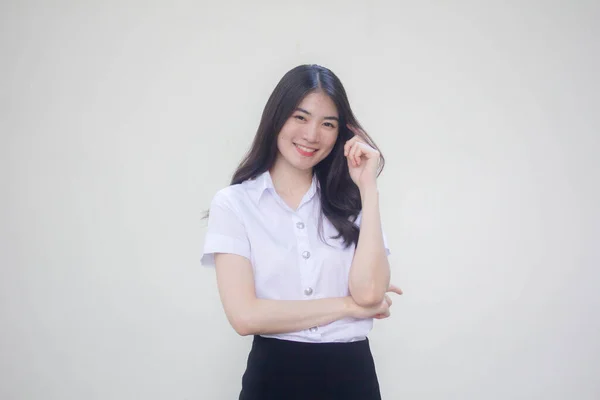 Thai Adult Student Universität Uniform Hübsch Mädchen Think — Stockfoto
