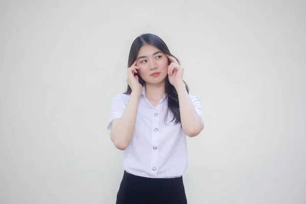 Thai Volwassen Student Universiteit Uniform Mooi Meisje Denk — Stockfoto