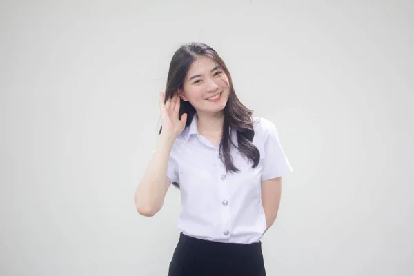 Thai Volwassen Student Universiteit Uniform Mooi Meisje Luisteren — Stockfoto