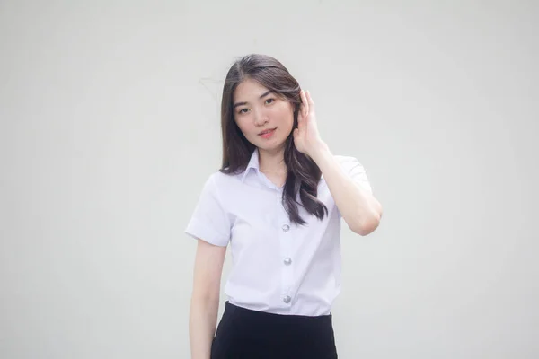 Thai Adulte Étudiant Université Uniforme Belle Fille Écouter — Photo