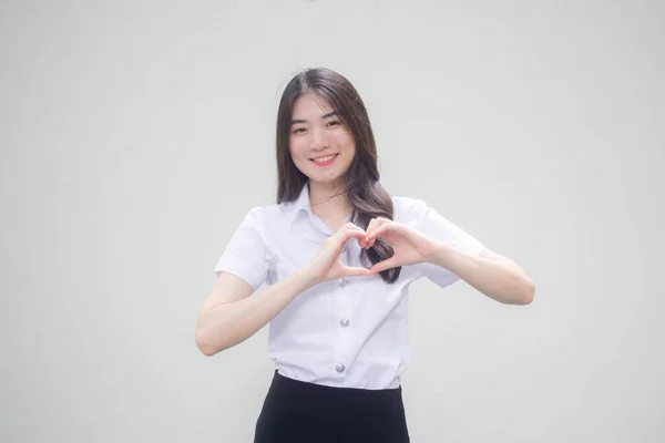 Thai Erwachsene Student Universität Uniform Hübsch Mädchen Geben Herz — Stockfoto