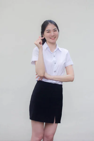 Thai Erwachsene Studentin Universität Uniform Hübsch Mädchen Geben Mini Herz — Stockfoto