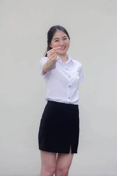Tajski Dorosły Student Uniwerek Piękny Dziewczyna Dać Mini Serce — Zdjęcie stockowe