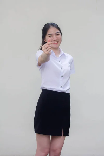 Tailandês Adulto Estudante Universidade Uniforme Bela Menina Dar Mini Coração — Fotografia de Stock