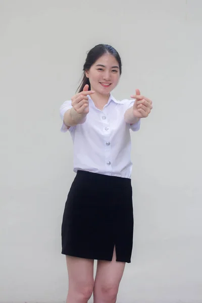 Thai Erwachsene Studentin Universität Uniform Hübsch Mädchen Geben Mini Herz — Stockfoto